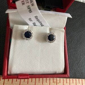 14K White Gold Sapphire Halo Stud Earrings